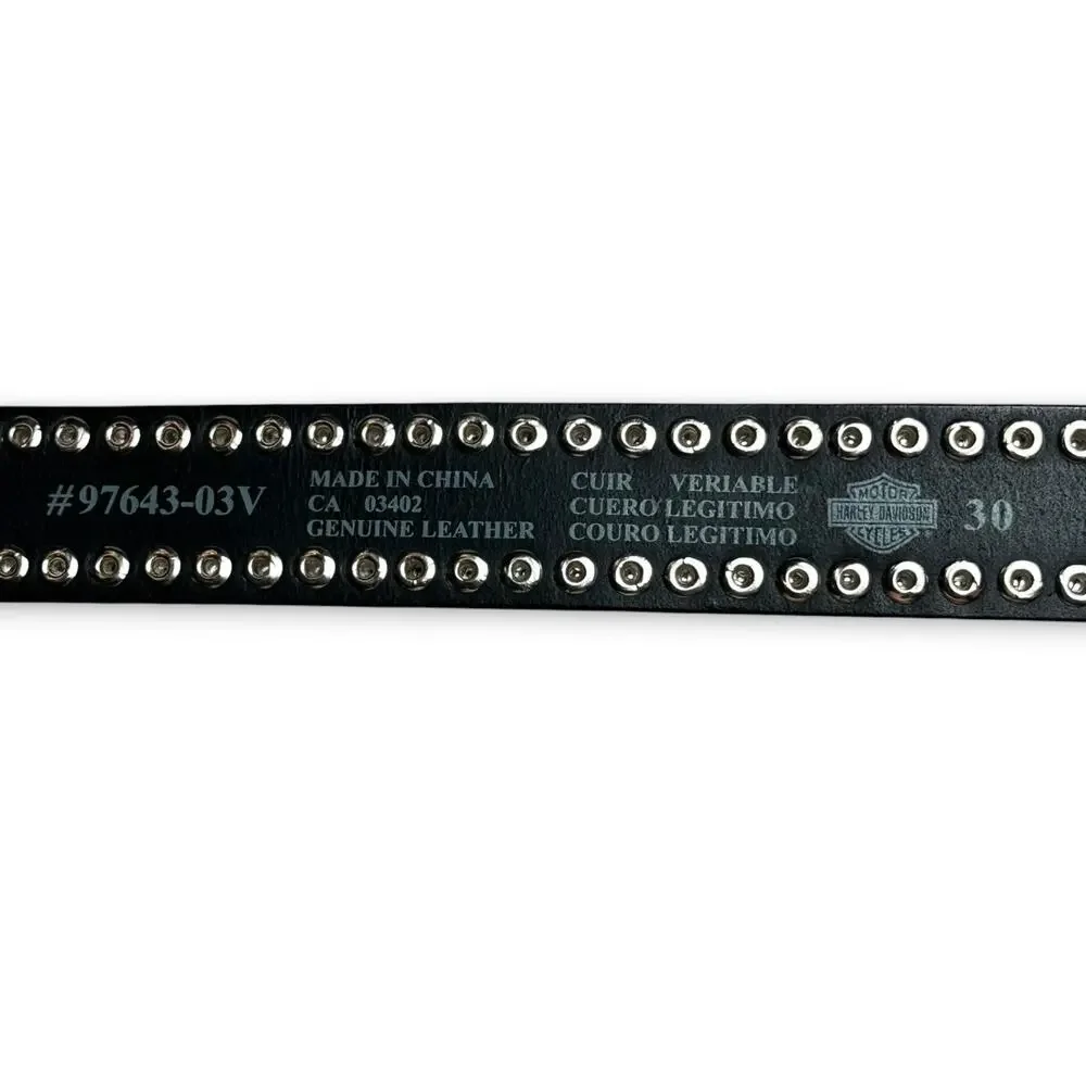 Vintage 90s Y2K Harley Davidson Studded Black Leather Belt Biker Sz 30